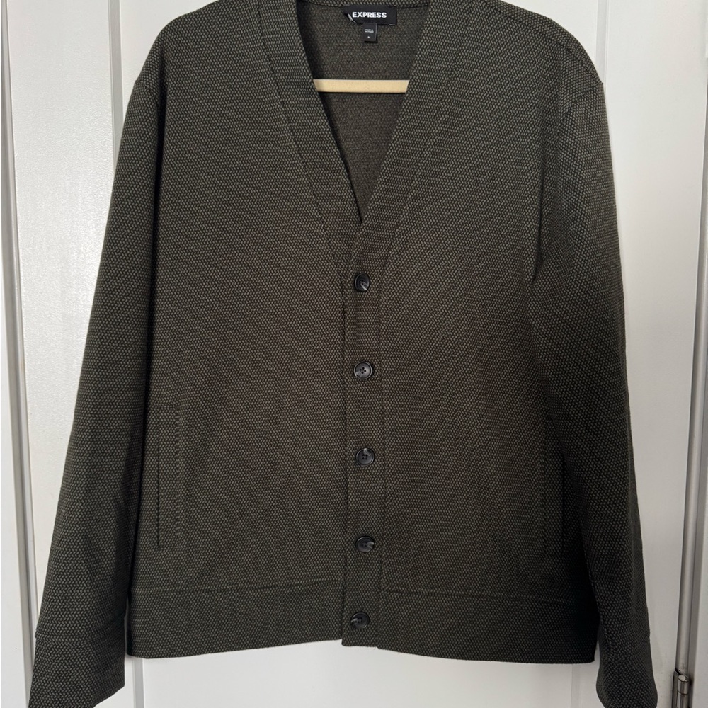 Express Men's Olive Cardigan Sweater